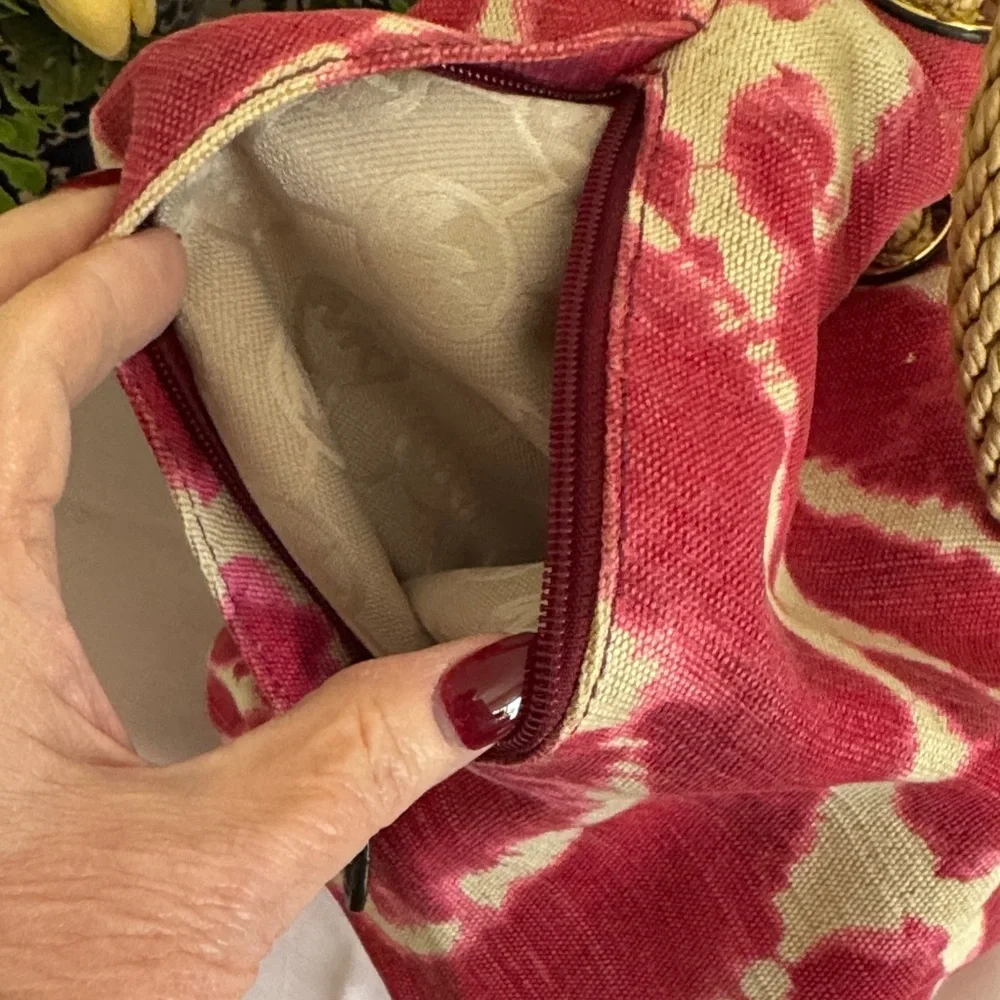 Michael Kors Marina Canvas Tote Red and Cream Tie-Dye Shoulder Bag
